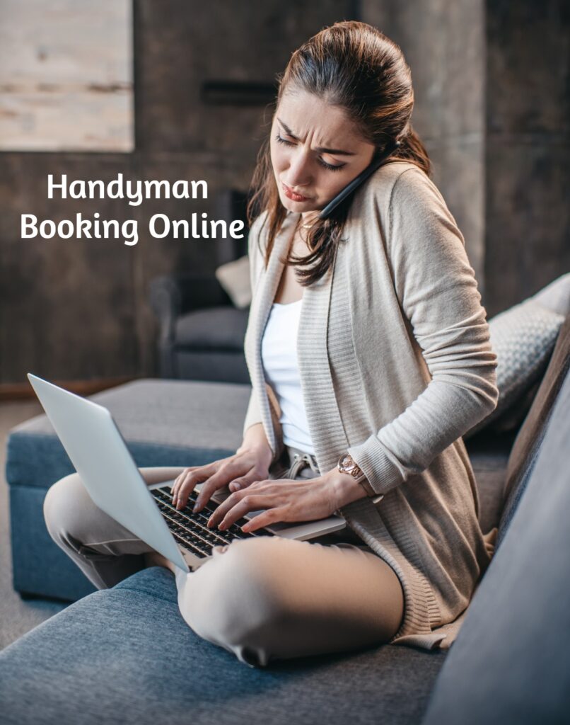Female homeowner booking a handyman online
